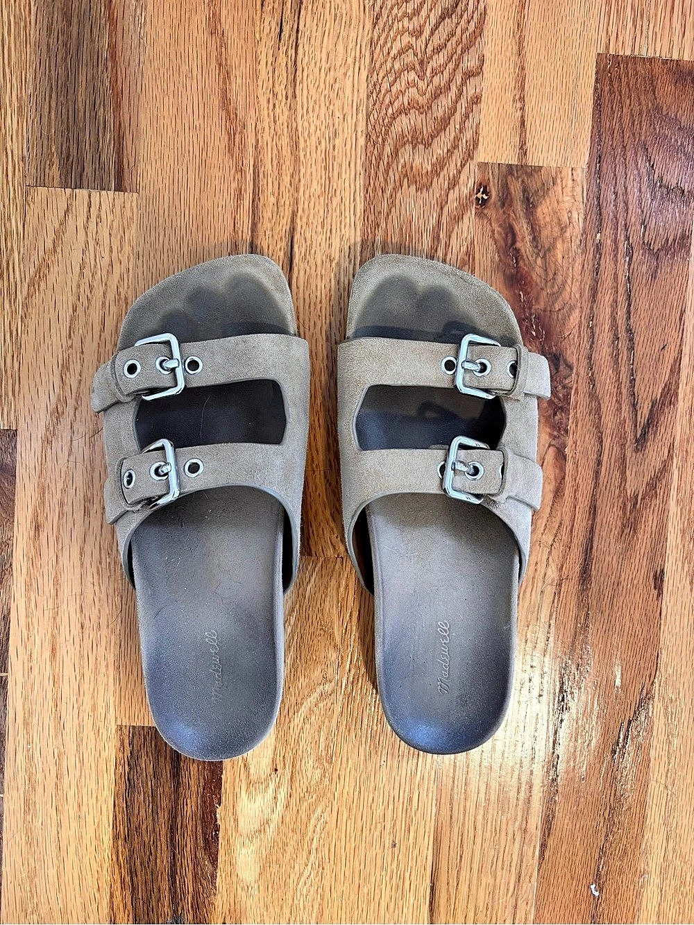 Madewell The Cambrea Double-Buckle Sandal in Suede Blue Buckle Sandals